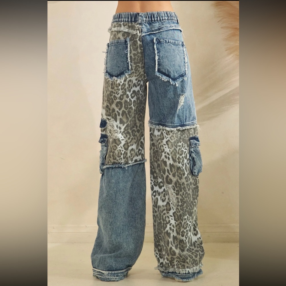 Patchwork Leopard Cargo Boyfriend Jeans - image 3